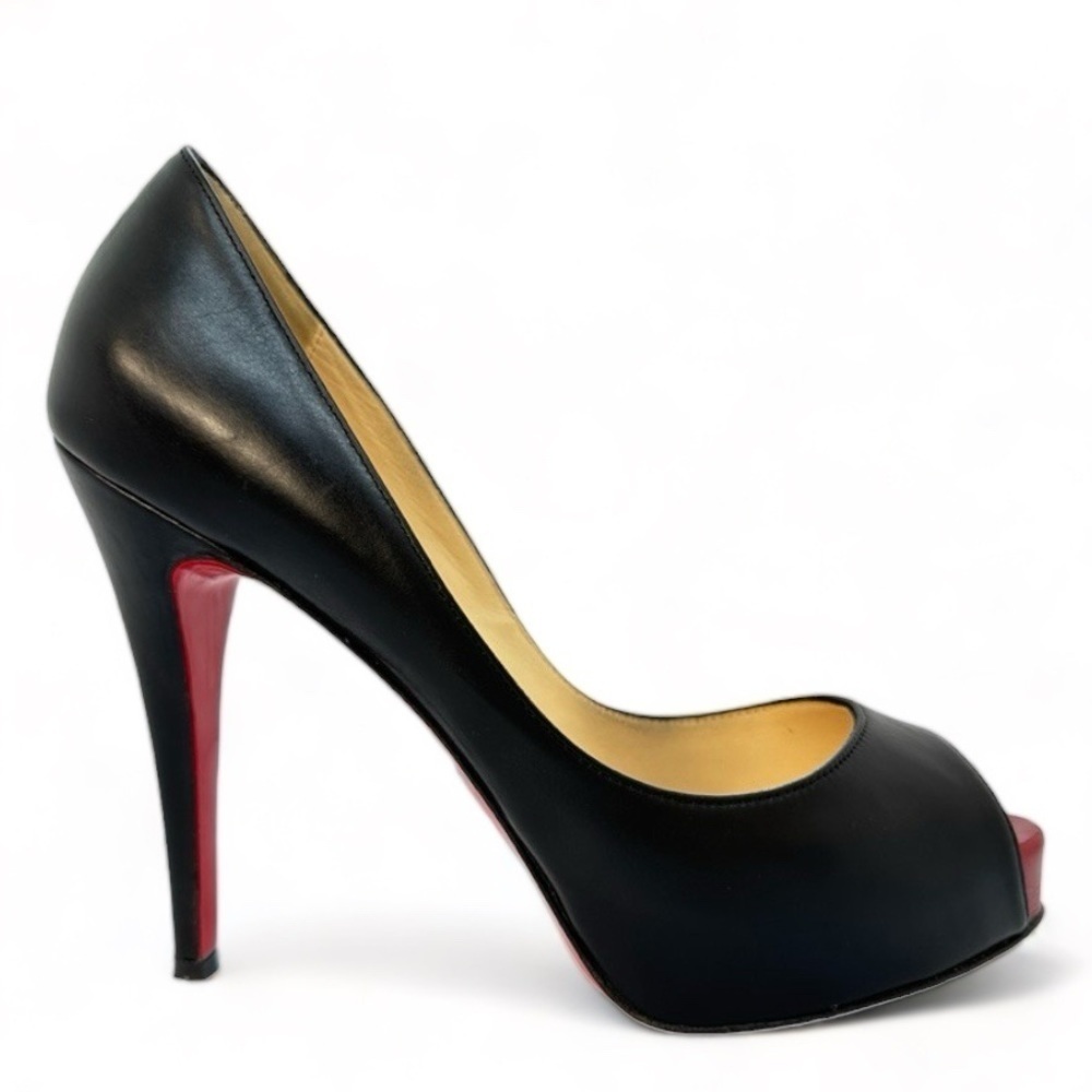 Christian Louboutin Very Prive 120 Leather Black Red EU 35.5 Peep Toe Pump
